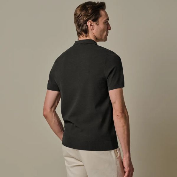 Profuomo Luxury Poloshirt mit offenem Kragen Dunkelbraun