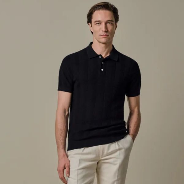 Profuomo Linen Cotton Poloshirt Marine