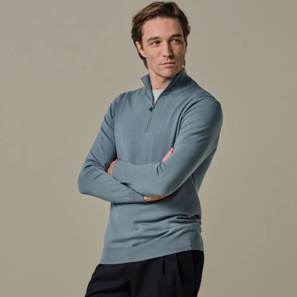 Profuomo Luxury Half-Zip Pullover Blau