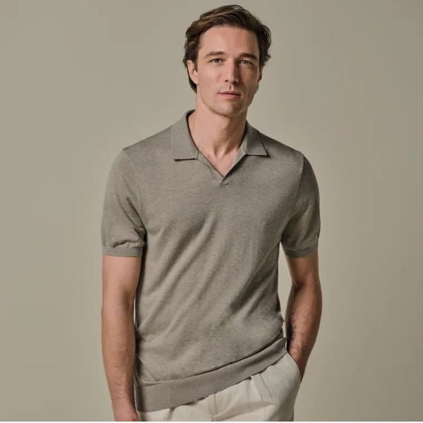 Profuomo Luxury Poloshirt mit offenem Kragen Beige