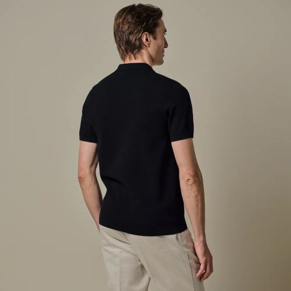 Profuomo Luxury Poloshirt mit offenem Kragen Marine