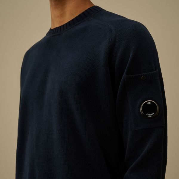 CP Company Cotton Chenille Lens Knit Sweater Navy