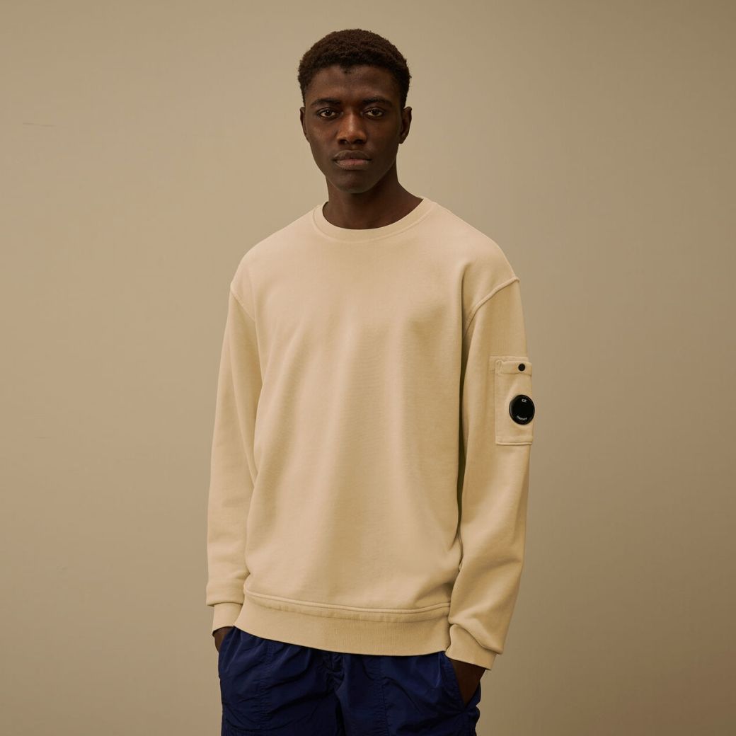 CP Company Cotton Diagonal Fleece Resist Dyed Lens Sweater Beige