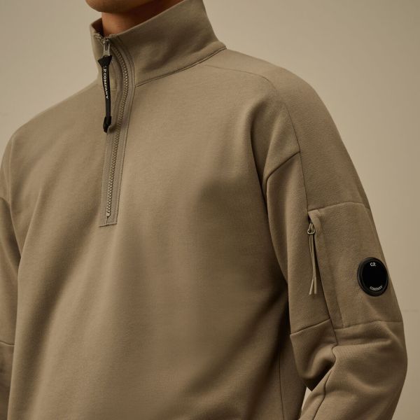 CP Company Diagonal Raised Fleece Half Zip Sweater Grijs