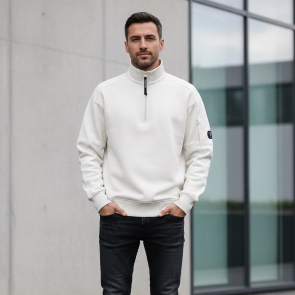 CP Company Diagonal Raised Fleece Half Zip Sweater Wit