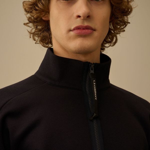 CP Company Diagonal Raised Fleece Lens Half Zip Sweater Navy