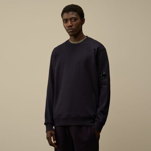 CP Company Diagonal Raised Fleece Lens Sweater Navy