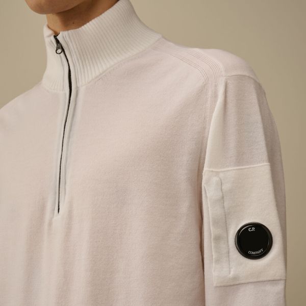 CP Company Extrafine Merino Wool Half Zip Sweater Wit