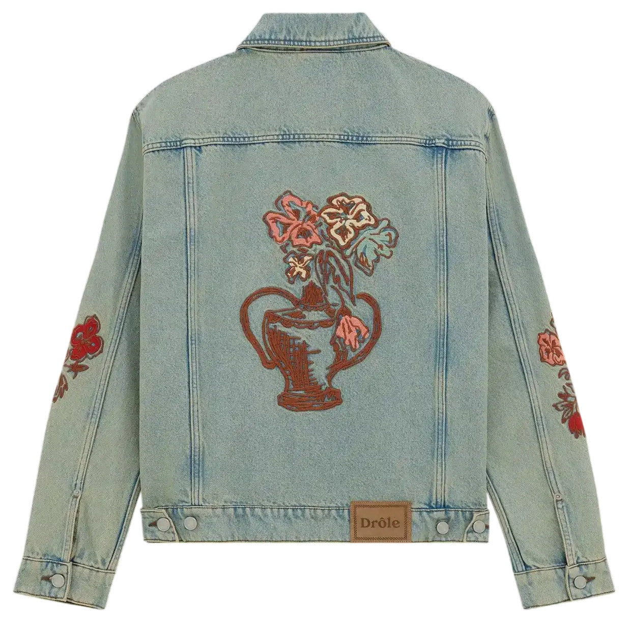 Drôle De Monsieur Dusty Brodée Fleurs Spijkerjas Blauw