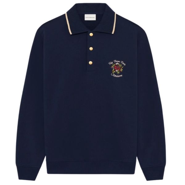 Drôle De Monsieur Slogan Rose Longsleeve Polo Navy