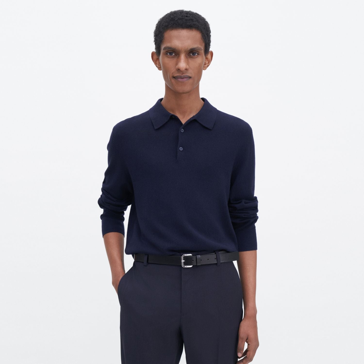 Filippa K Knitted Longsleeve Polo Navy