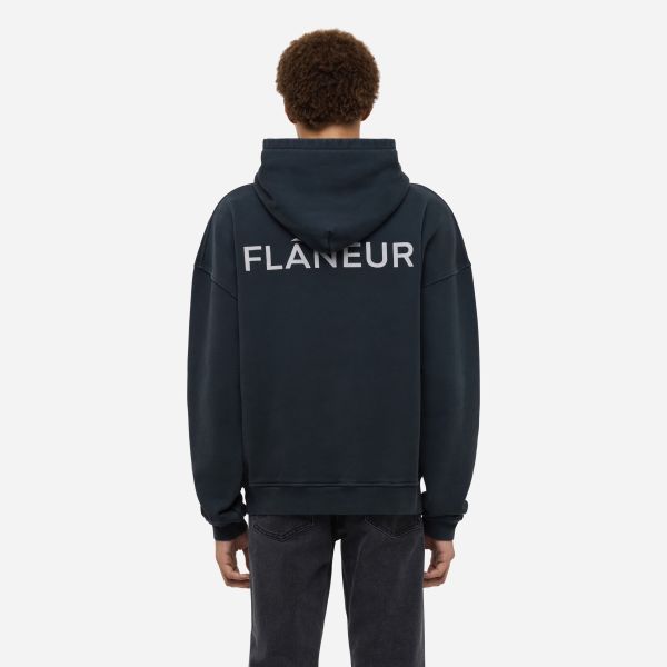 Flâneur Double Logo Washed Hoodie Zwart