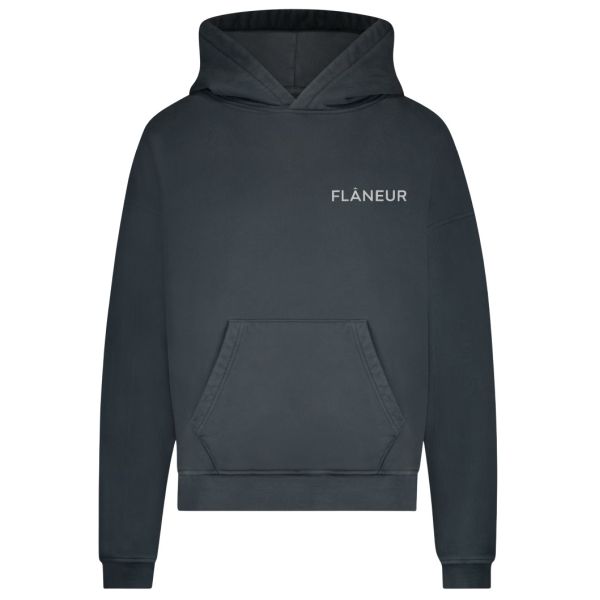 Flâneur Double Logo Washed Hoodie Zwart