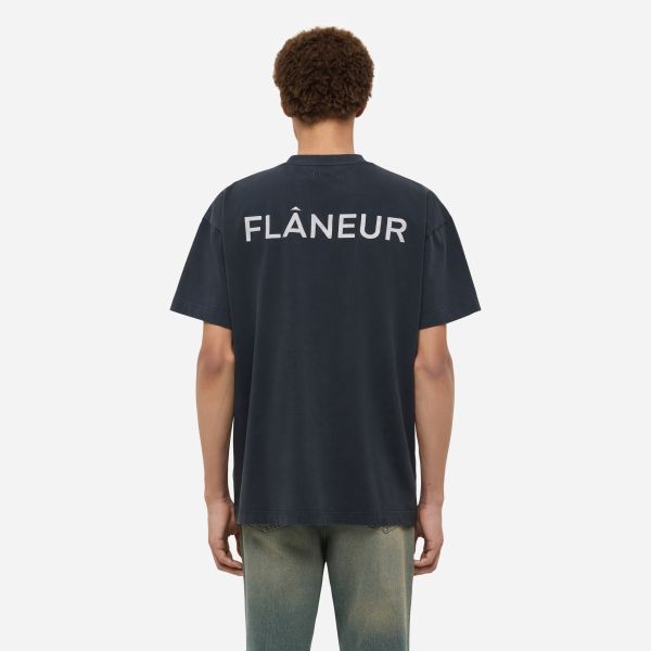 Flâneur Double Logo Washed T-shirt Zwart
