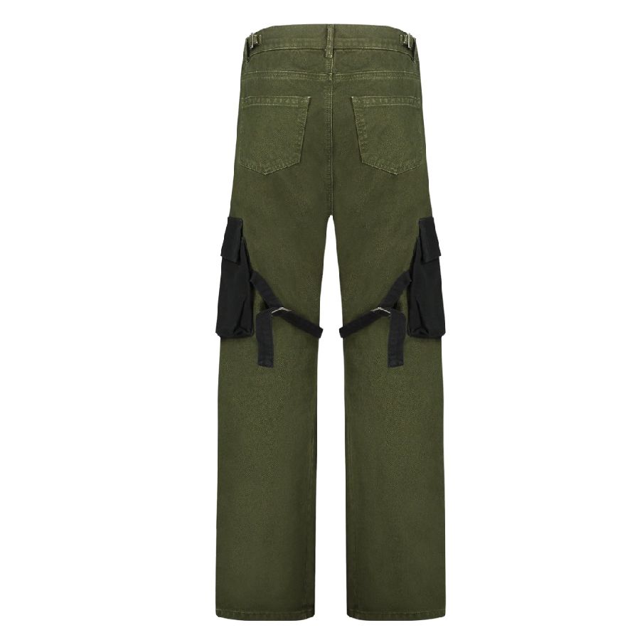 flaneur homme strap contrast cargo broek donker groen