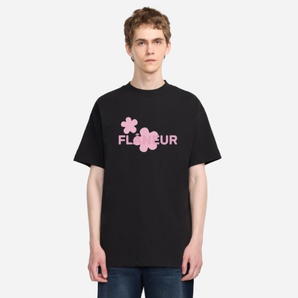 Flâneur Organic Flower T-shirt Zwart/Roze