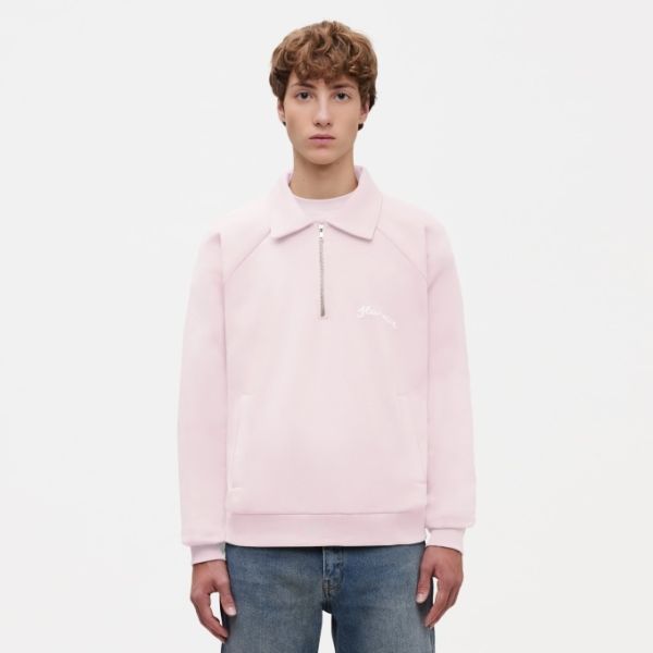 Flâneur Signature Raglan Half Zip Sweater Roze