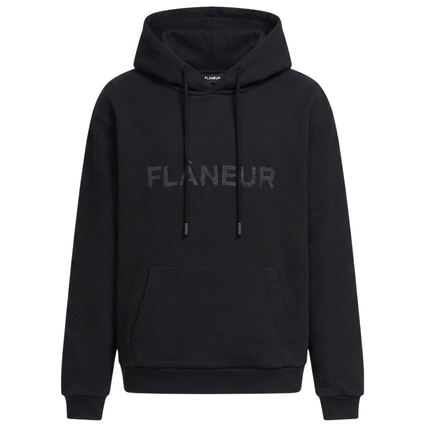Flâneur Stitched Logo Hoodie Zwart
