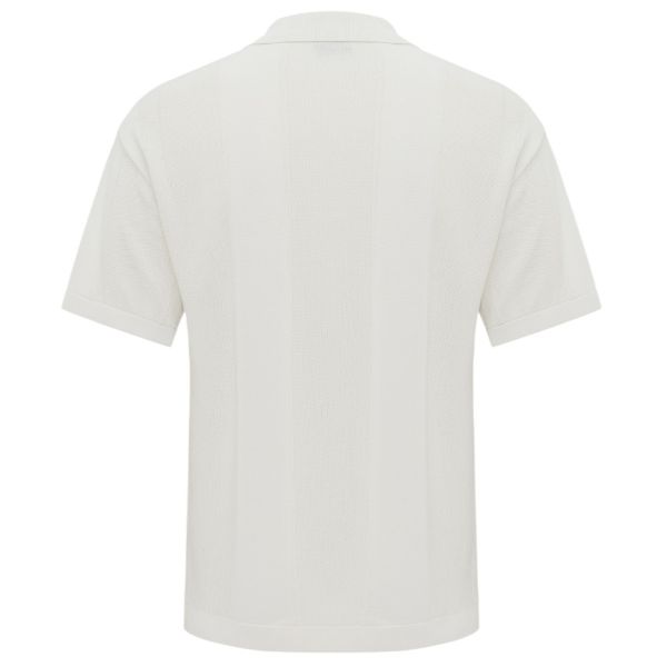 Genti Striped No Buttons Polo Off White