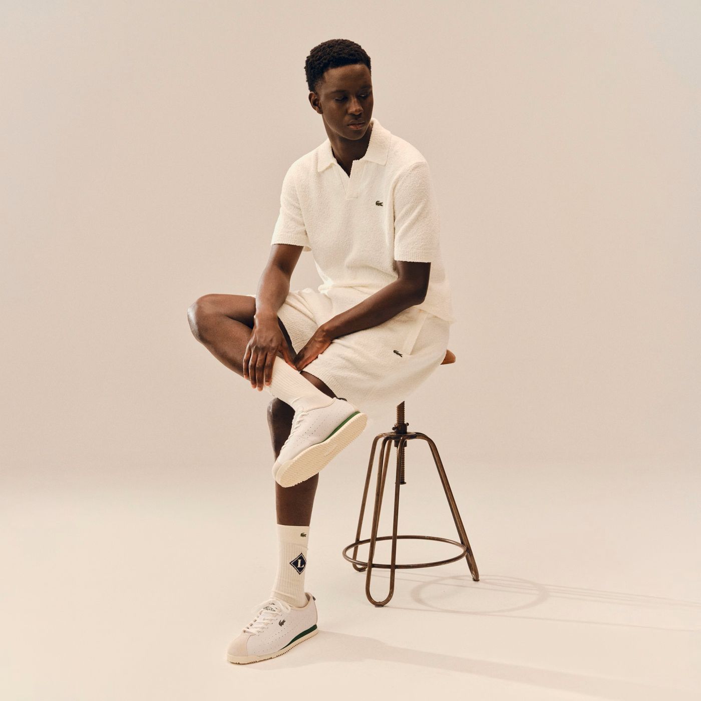 Lacoste Bouclé Knit Polo Off White
