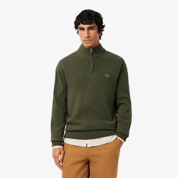 Lacoste Knitted Half Zip Sweater Donker Groen