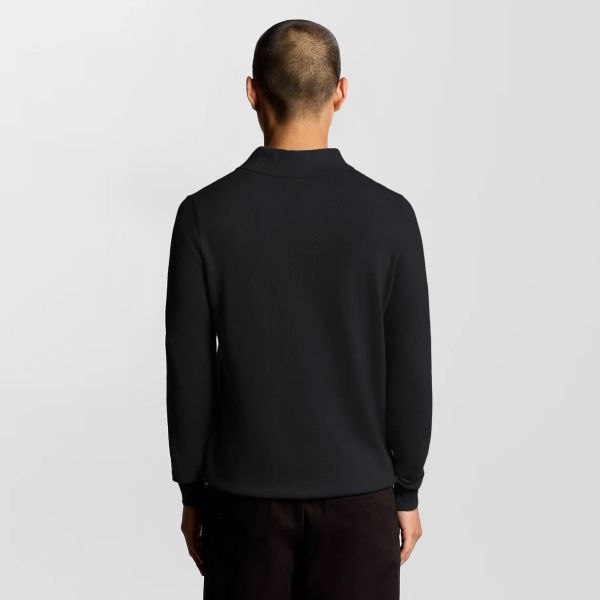 Lyle & Scott Cotton Merino Knitted Longsleeve Polo Navy