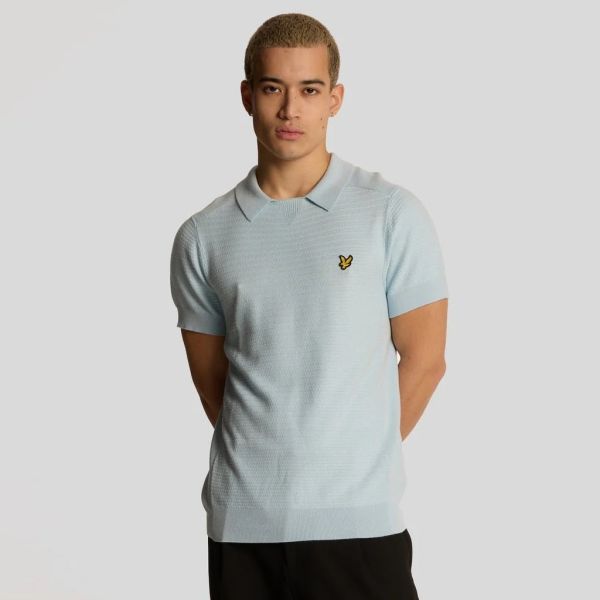 Lyle & Scott Herringbone Knitted Polo Licht Blauw