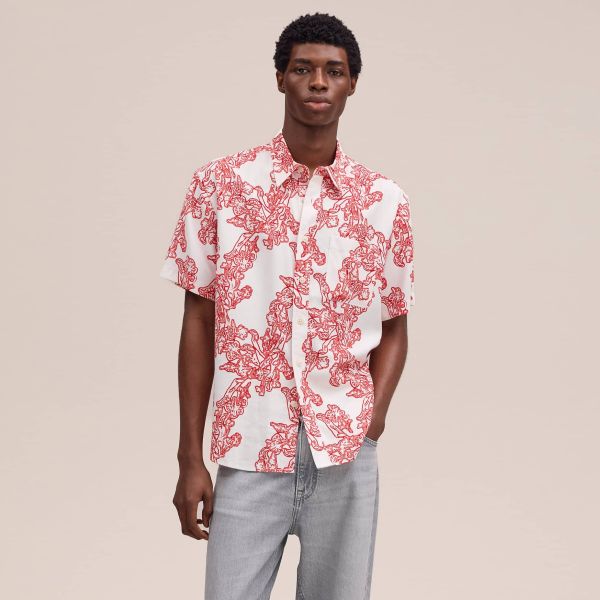 NN.07 Deon Print Overhemd Off White/Rood