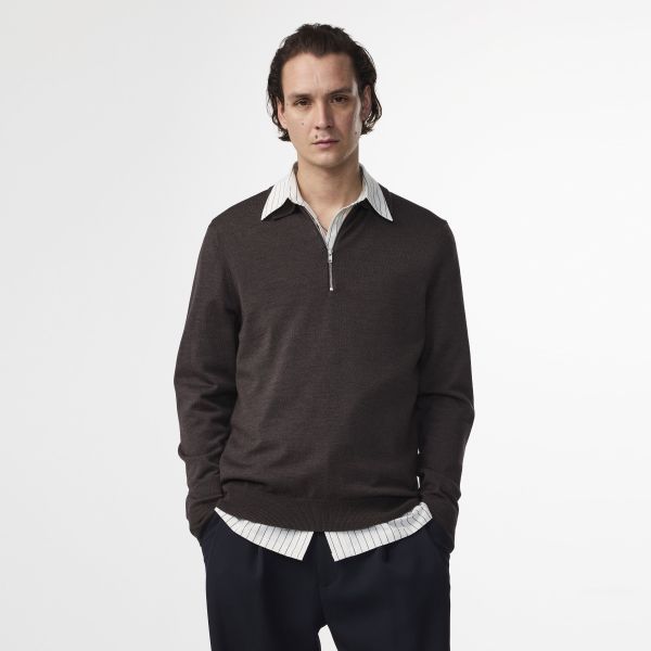 NN.07 Sergio Zip Longsleeve Polo Donker Bruin