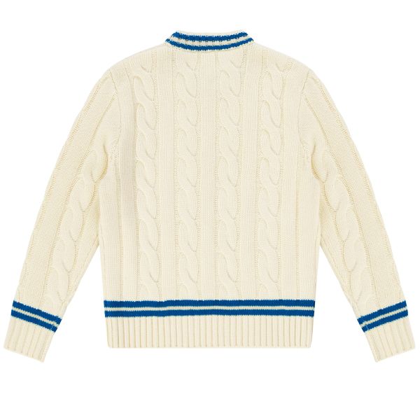 PAL Sporting Goods Bye Cable Knit Wool Cricket Sweater Off White/Blauw