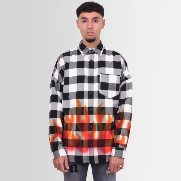 Palm Angels Burning Logo Overshirt Wit/Grijs/Zwart