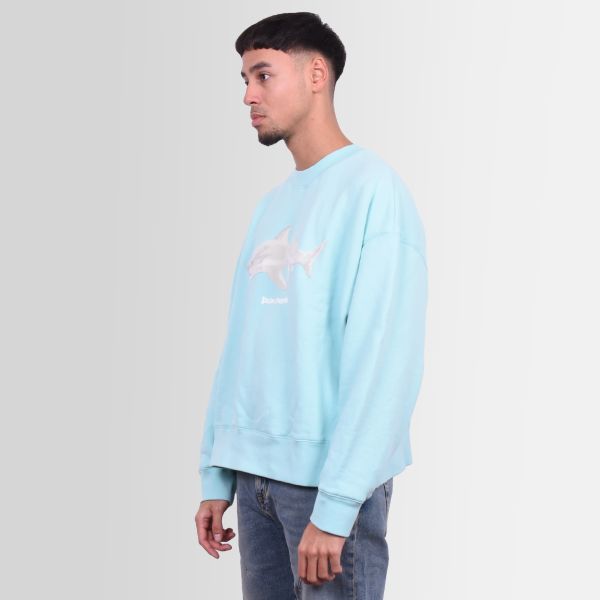 Palm Angels White Shark Sweater Licht Blauw