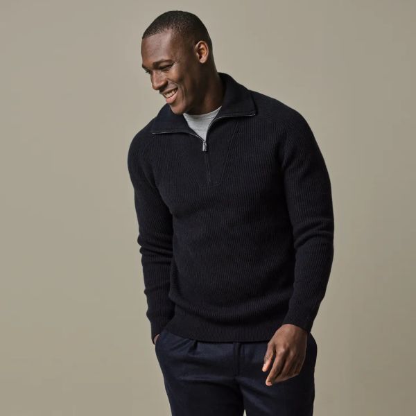 Profuomo Wool Half Zip Sweater Navy