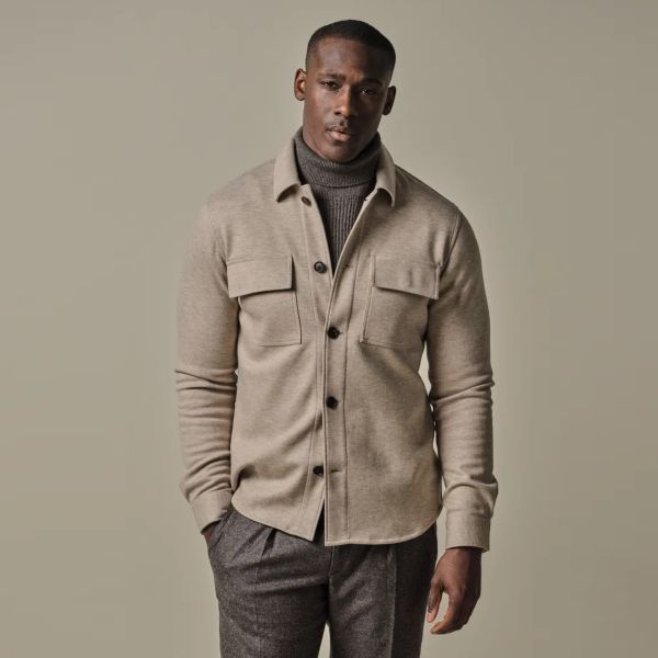 Profuomo Wool Knitted Overshirt Beige