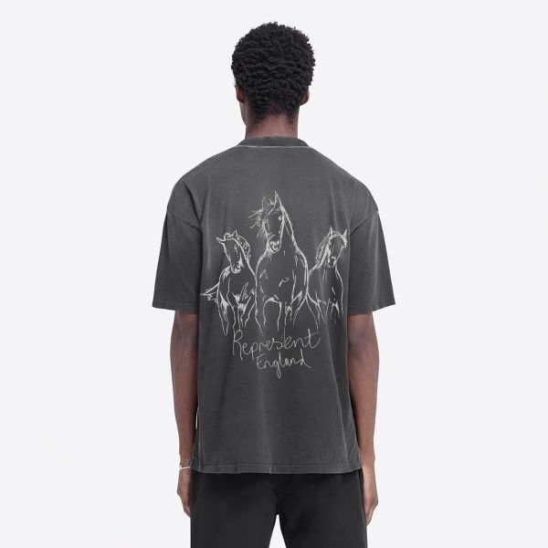 Represent Hand Drawn Thoroughbred Horses T-shirt Zwart
