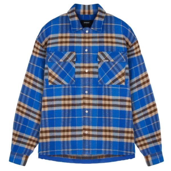 Represent Intial Print Flannel Overshirt Kobalt