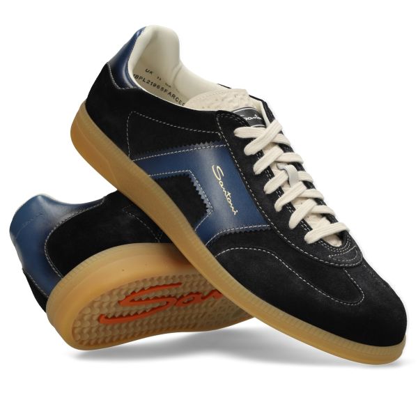 Santoni Double Buckle Signature Olympic Suède Sneaker Navy
