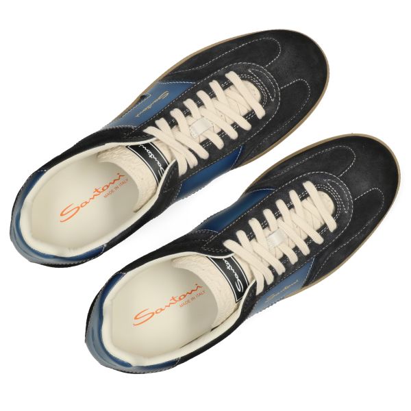 Santoni Double Buckle Signature Olympic Suède Sneaker Navy