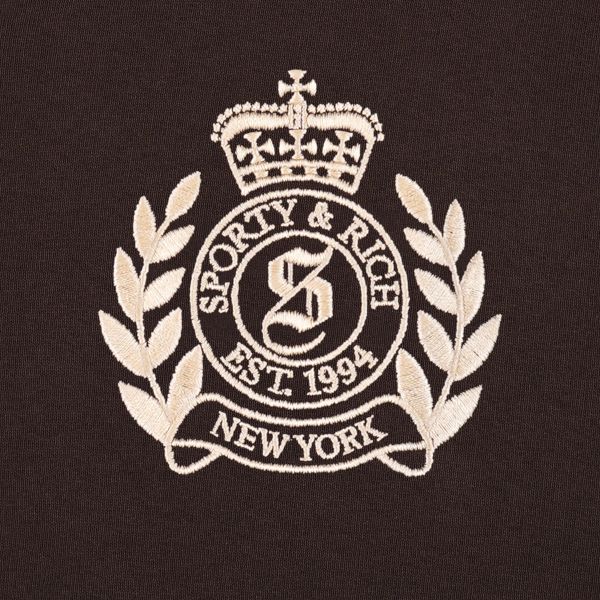 Sporty & Rich NY Crest Embroidered Quarter Zip Sweater Bruin