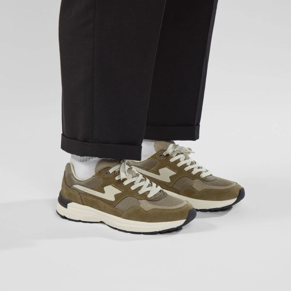 Stepney Workers Club Amiel S-Strike Suede Mix Sneaker Bruin
