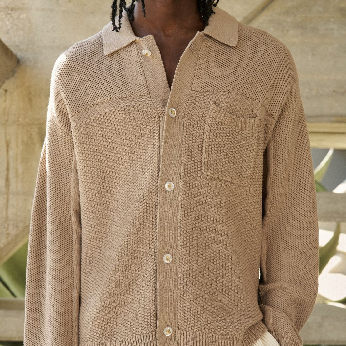 The Couture Club Contrast Knit Crochet Overhemd Bruin