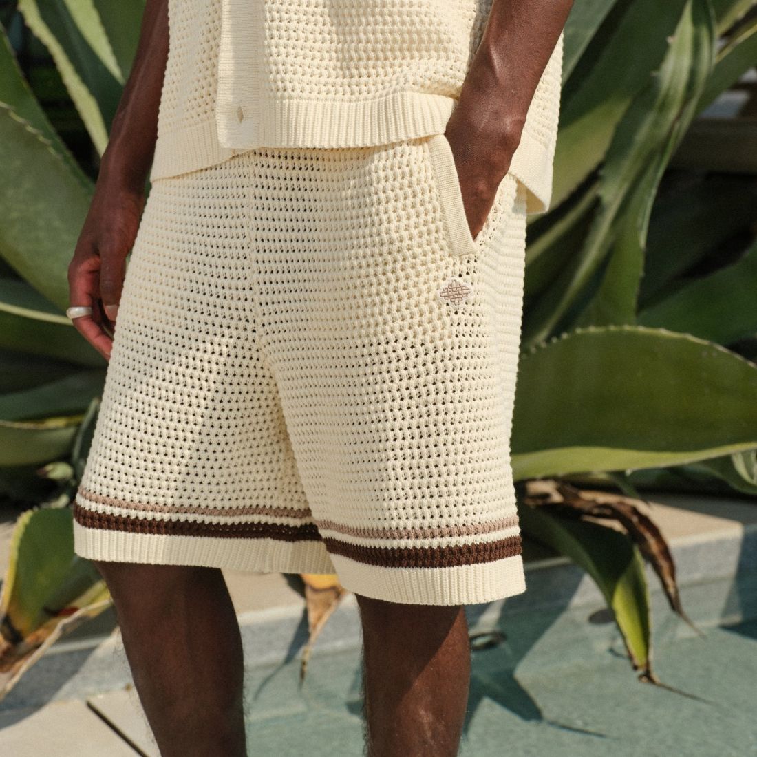 The Couture Club Crochet Knitted Stripe Korte Broek Off White