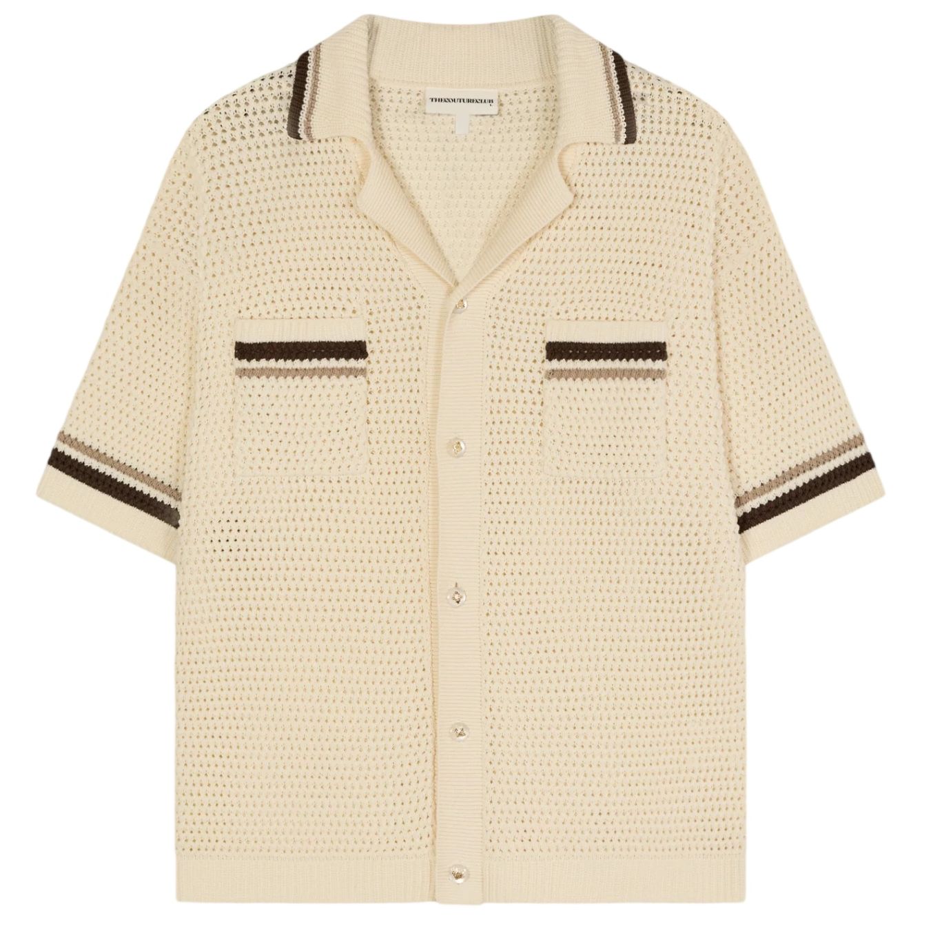 The Couture Club Crochet Knitted Stripe Overhemd Off White
