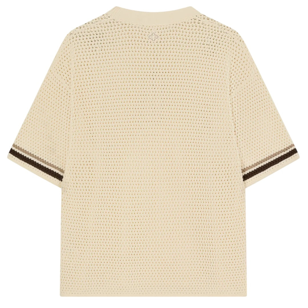 The Couture Club Crochet Knitted Stripe T-shirt Off White
