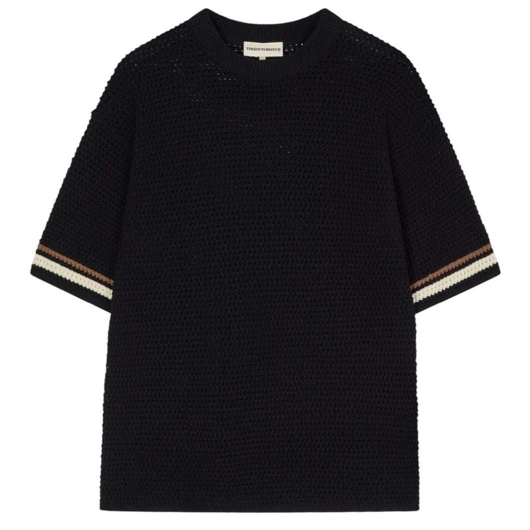 The Couture Club Crochet Knitted Stripe T-shirt Zwart
