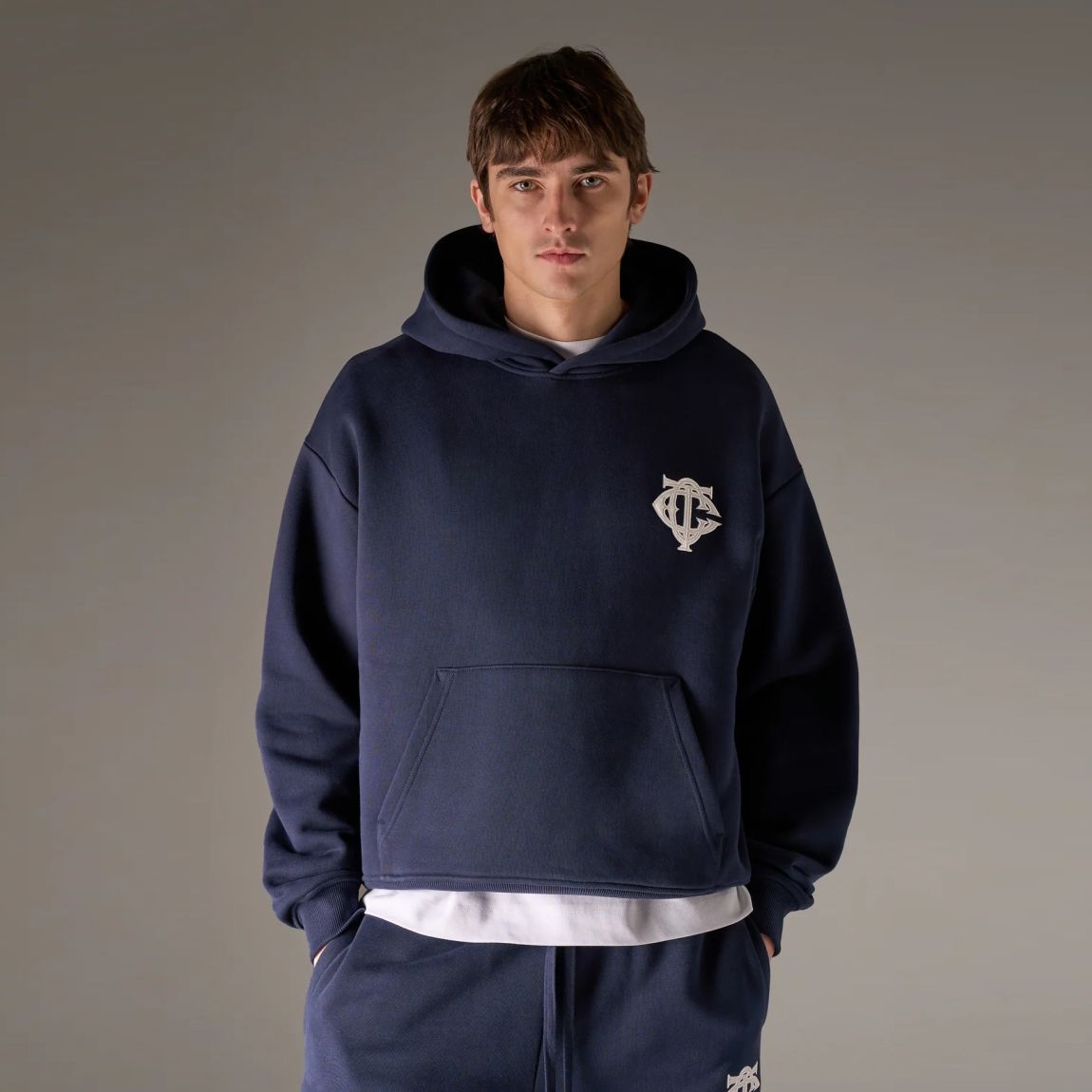 The Couture Club Heavyweight Monogram Applique Emblem Hoodie Navy