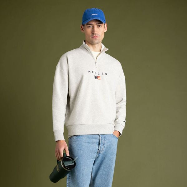 The Mercer Brand Quarter Zip Sweater Grijs