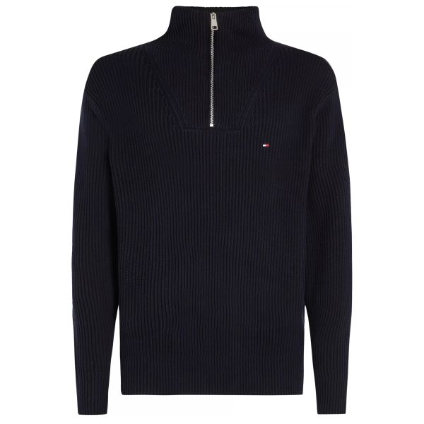 Tommy Hilfiger Chunky Rib Zip Mock Sweater Navy