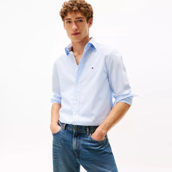 Tommy Hilfiger Core Hairline Popline Overhemd Licht Blauw