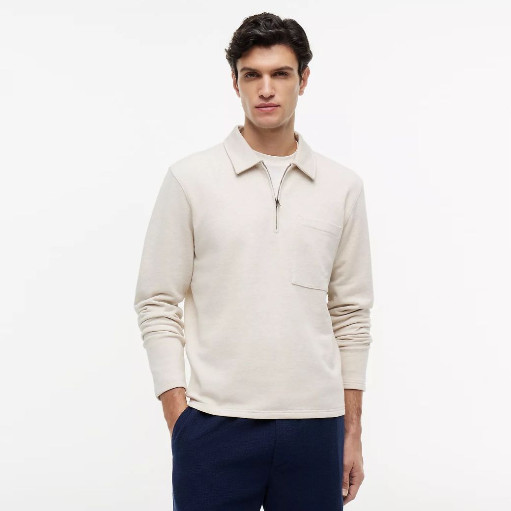Tommy Hilfiger Essential Terry Pocket Quarter Zip Sweater Off White